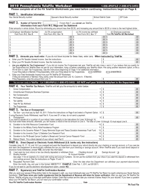 2010 Pennsylvania TeleFile Worksheet
