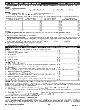 2012 Pennsylvania TeleFile Worksheet