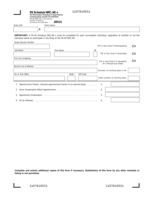 PA Nonresident Compensation and Tax Schedule