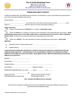 Parking Non-Liability Affidavit