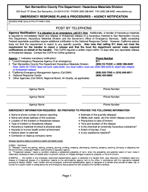 California Hazardous Materials Release Notification Form