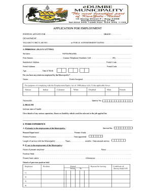 Sample job application filled out - edumbe municipality vacancies