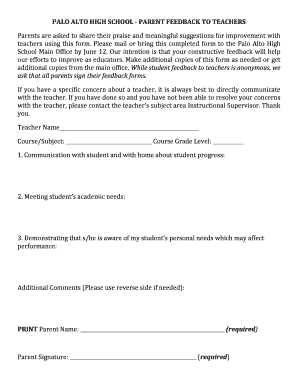 Palo Alto High School Parent Feedback Form