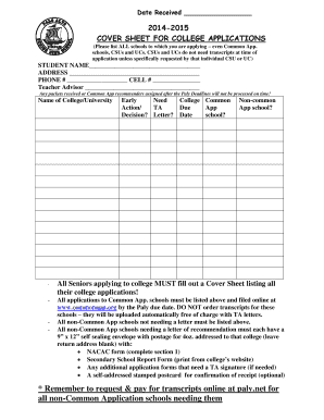 College Application Cover Sheet
