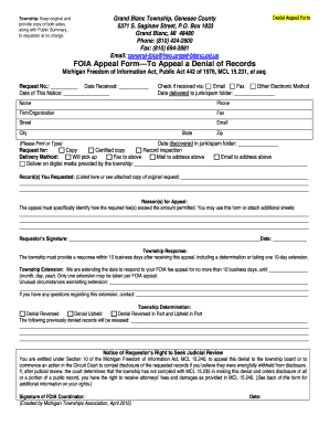 General Office FOIA Denial Appeal Form - Grand Blanc Township - twp grand-blanc mi