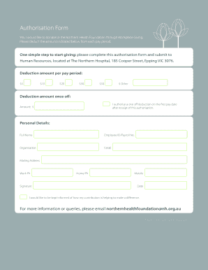 Northern Health Workplace Giving Authorisation Form