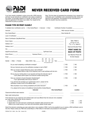 PADI Certification Card Replacement Form