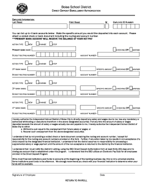 Boise School District Direct Deposit Authorization