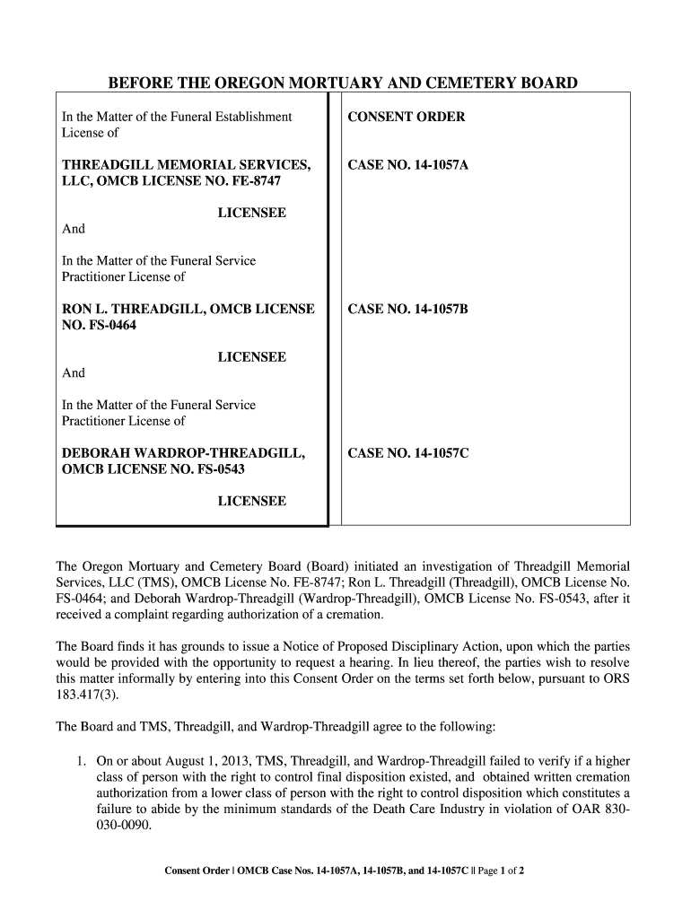 Fillable Online oregon BEFORE THE OREGON MORTUARY AND CEMETERY BOARD