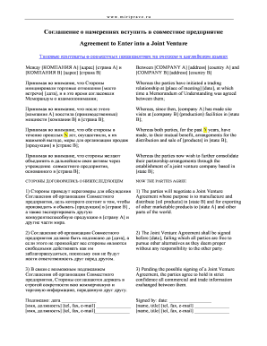 Joint Venture Agreement Template