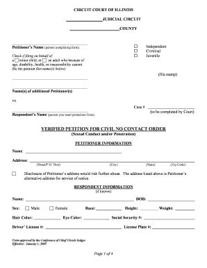 Illinois Civil No Contact Order Petition
