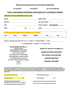 Request for Background Check via Electronic Fingerprinting