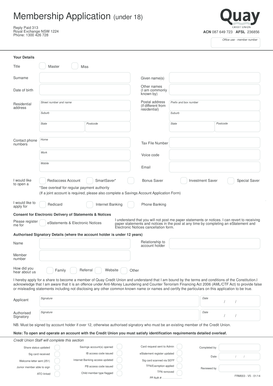 Membership Application for Under 18