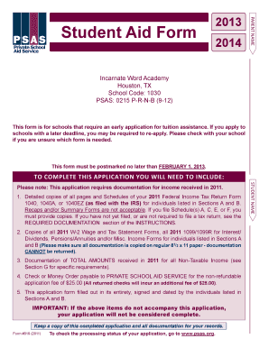 Student Aid Form 2013-2014