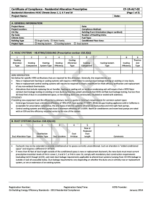 Certificate of Compliance - Residential Alteration Prescriptive