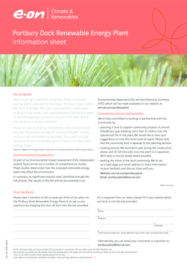 Portbury Dock Renewable Energy Plant Information Sheet