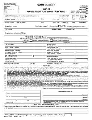 Application for Bond Form 10
