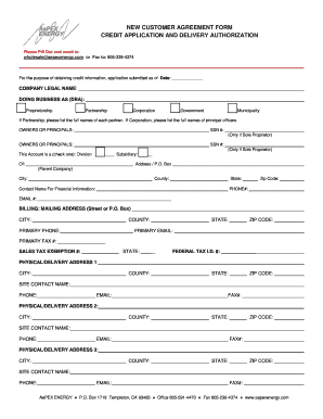 New Customer Agreement Form