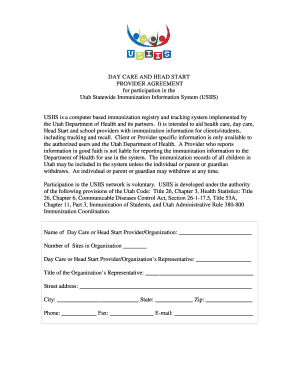 Day Care and Head Start Provider Agreement