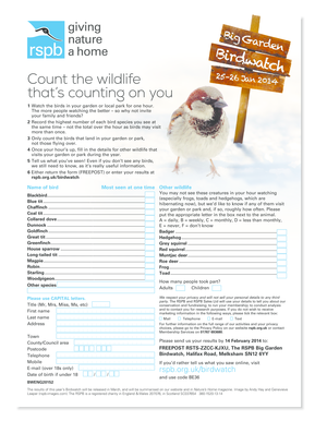 RSPB Big Garden Birdwatch Form