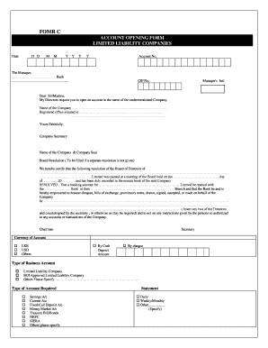 Account Opening Form for Limited Liability Companies