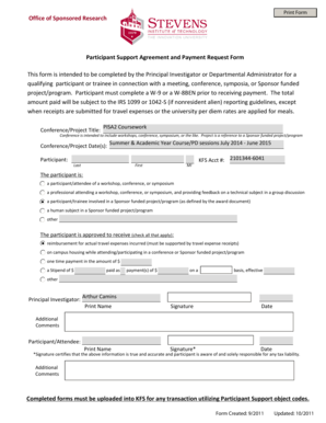 Participant Support Agreement and Payment Request Form