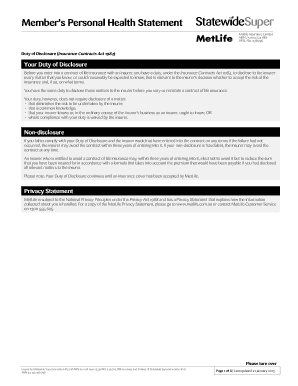 Member’s Personal Health Statement