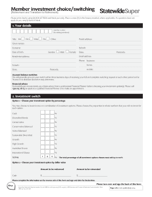 Member Investment Choice Switching Form
