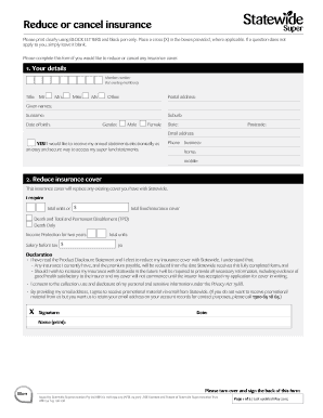 Insurance Reduction or Cancellation Form