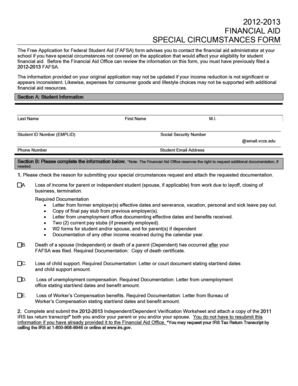 2012-2013 Financial Aid Special Circumstances Form