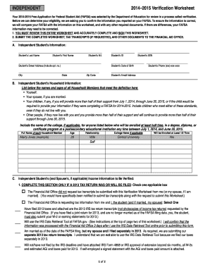 2014-2015 FAFSA Verification Worksheet