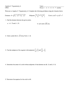 Algebra 2 / Trigonometry A Homework Assignment