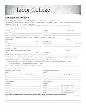 Tabor College Application for Admission
