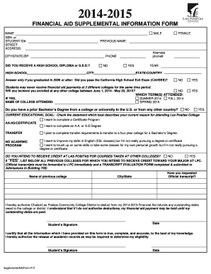 2014-2015 Financial Aid Supplemental Information Form