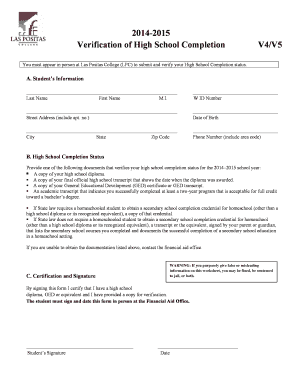 High School Completion Verification Form