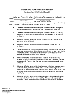Parenting Plan for Joint Legal and Physical Custody