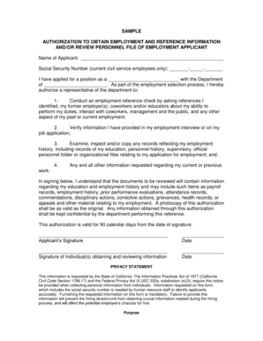 Authorization to Obtain Employment and Reference Information