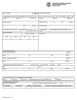 Tennessee Noting of Lien Form