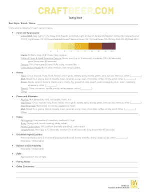 Beer Tasting Sheet