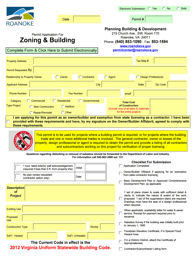 Fillable Online roanokeva Zoning & Building Roanoke Fax Email Print