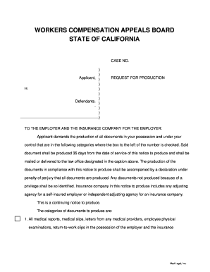 California Workers Compensation Appeal Request for Production
