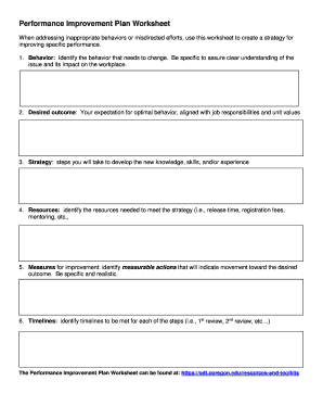 Performance Improvement Plan Worksheet - odt uoregon