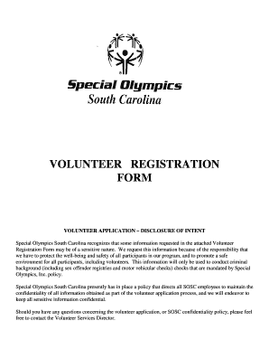 Special Olympics South Carolina Volunteer Registration Form