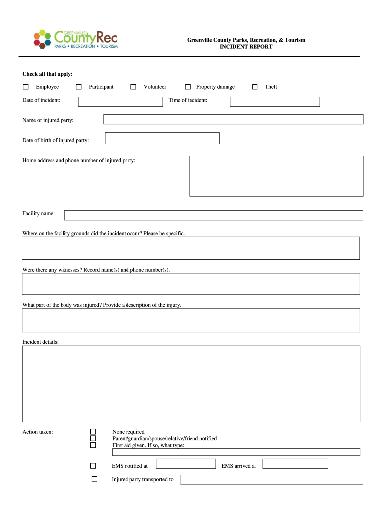 incident report form blank Preview on Page 1.