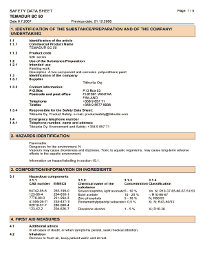 Complaint sheet of complainant sample - Safety data sheet temadur sc 50 1. identification of the ... - Tikkurila - tikkurila