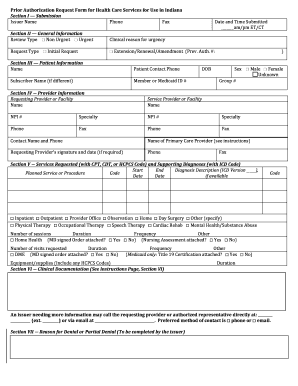 Prior Authorization Request Form for Health Care Services