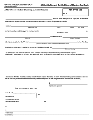 New York Marriage Certificate Affidavit