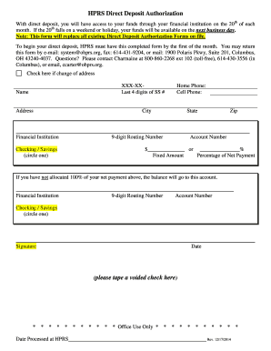 HPRS Direct Deposit Authorization Form