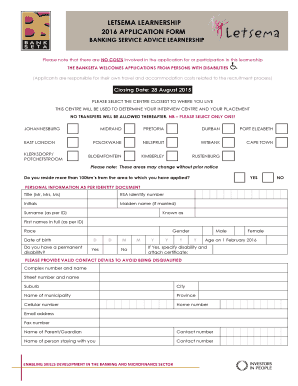 Letsema Learnership 2016 Application Form