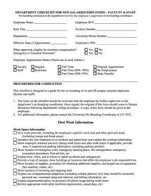 Department Checklist for New Salaried Employees